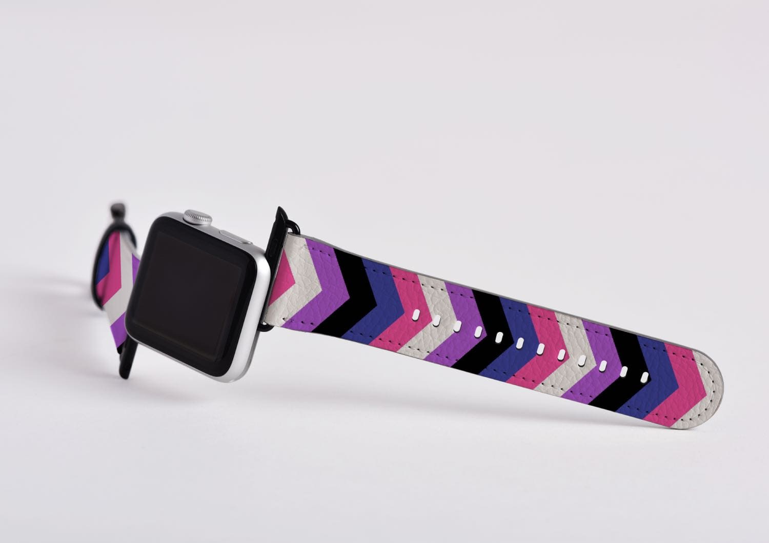 genderfluid apple watch band, discreet chevron pattern, attach