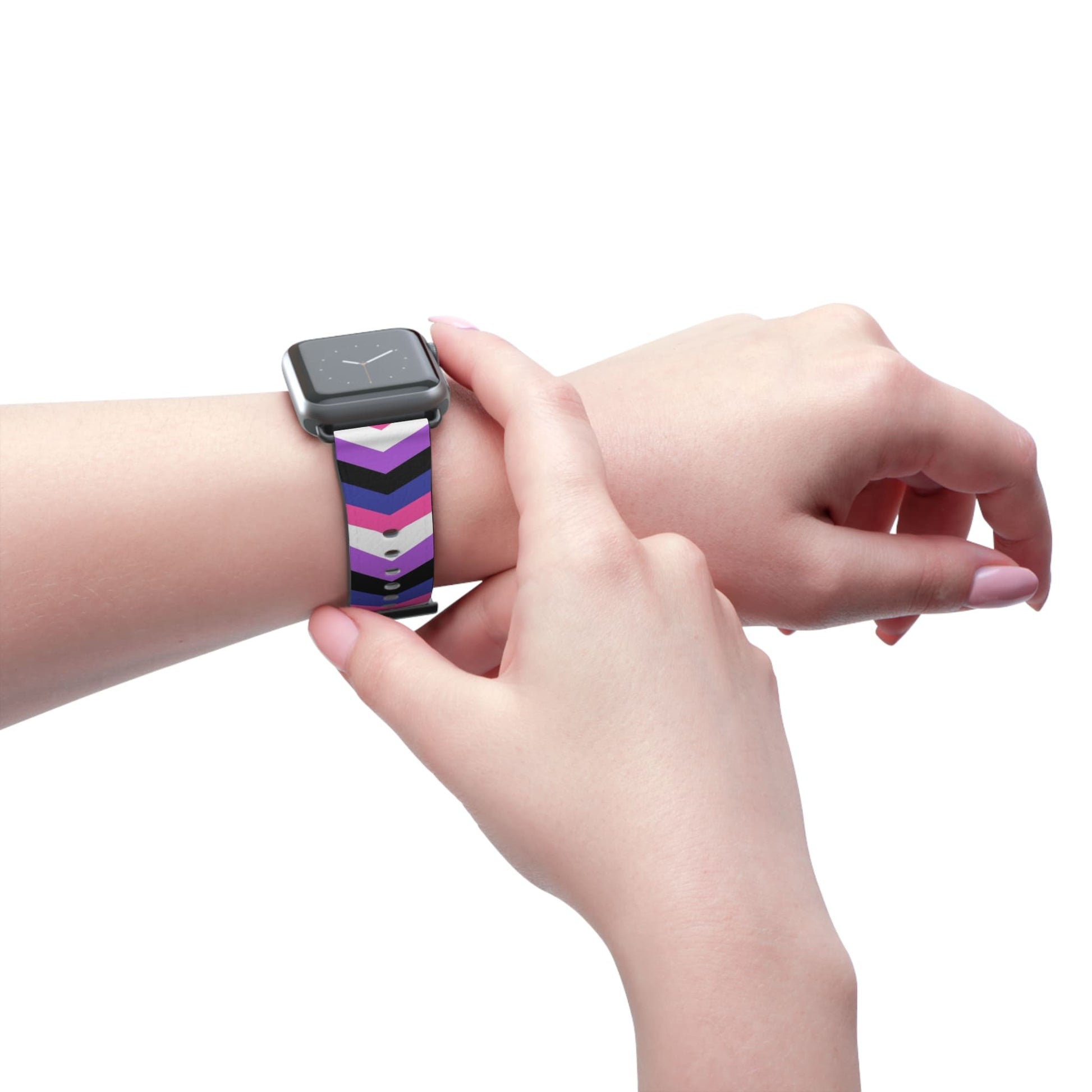 genderfluid apple watch band, discreet chevron pattern, model