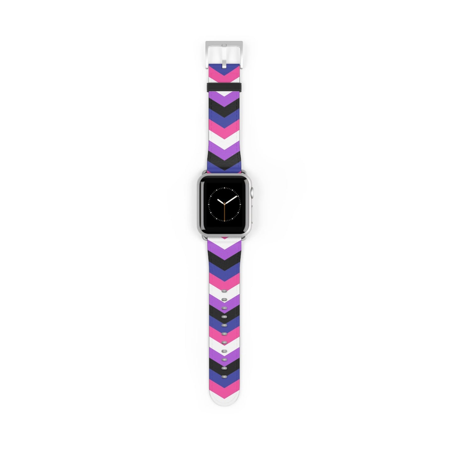 genderfluid apple watch band, discreet chevron pattern, silver