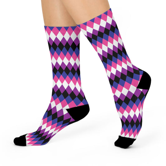 genderfluid socks, discreet diamond pattern, walk