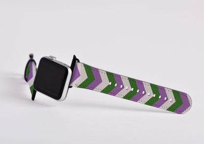 genderqueer apple watch band, discreet chevron pattern, attach