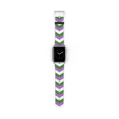 genderqueer apple watch band, discreet chevron pattern, silver