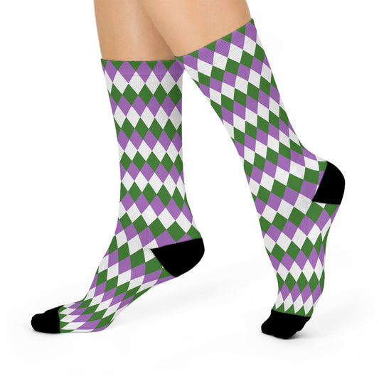 genderqueer socks, discreet diamond pattern, walk