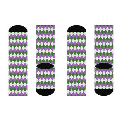 genderqueer socks, discreet diamond pattern, flat