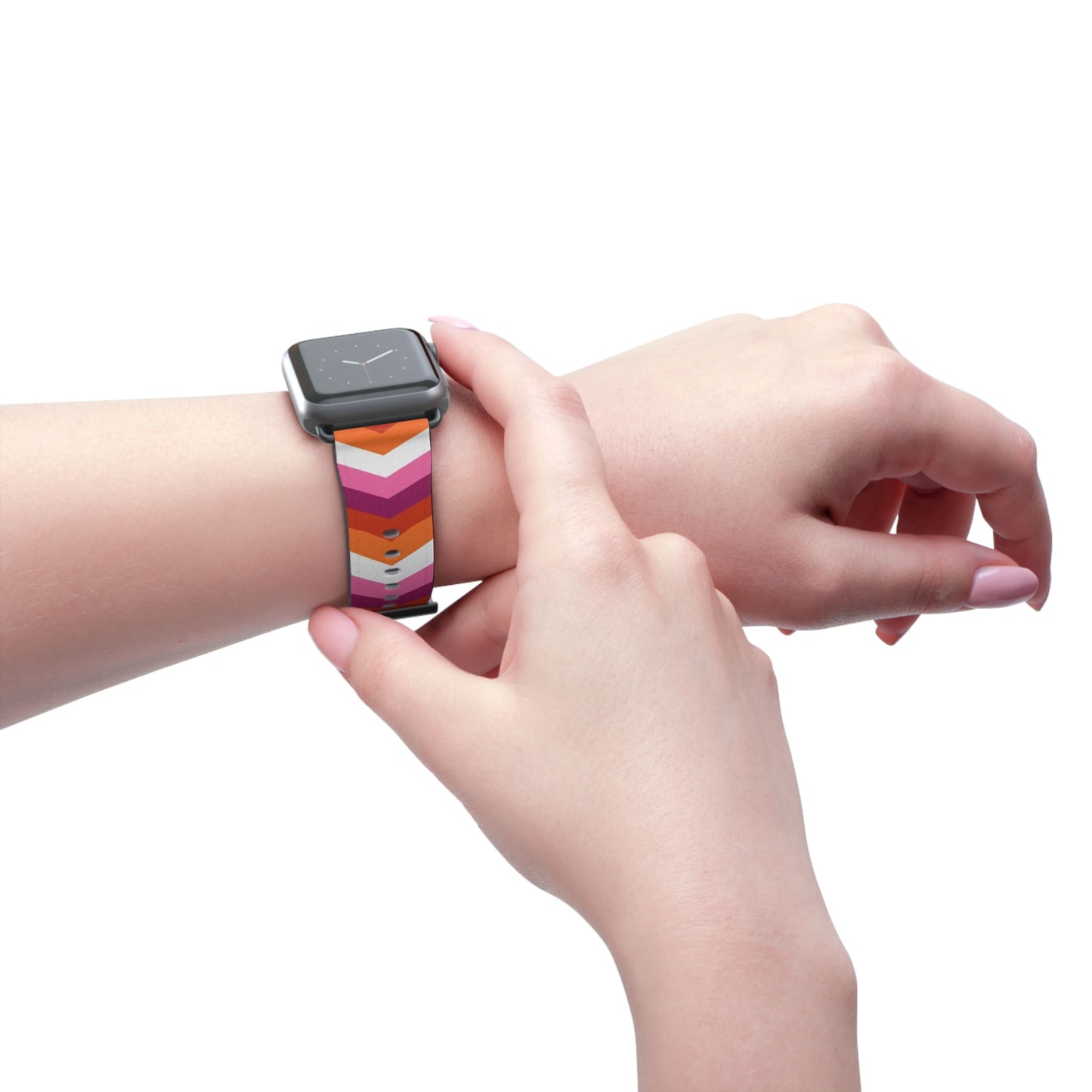 lesbian apple watch band, discreet chevron pattern, attach