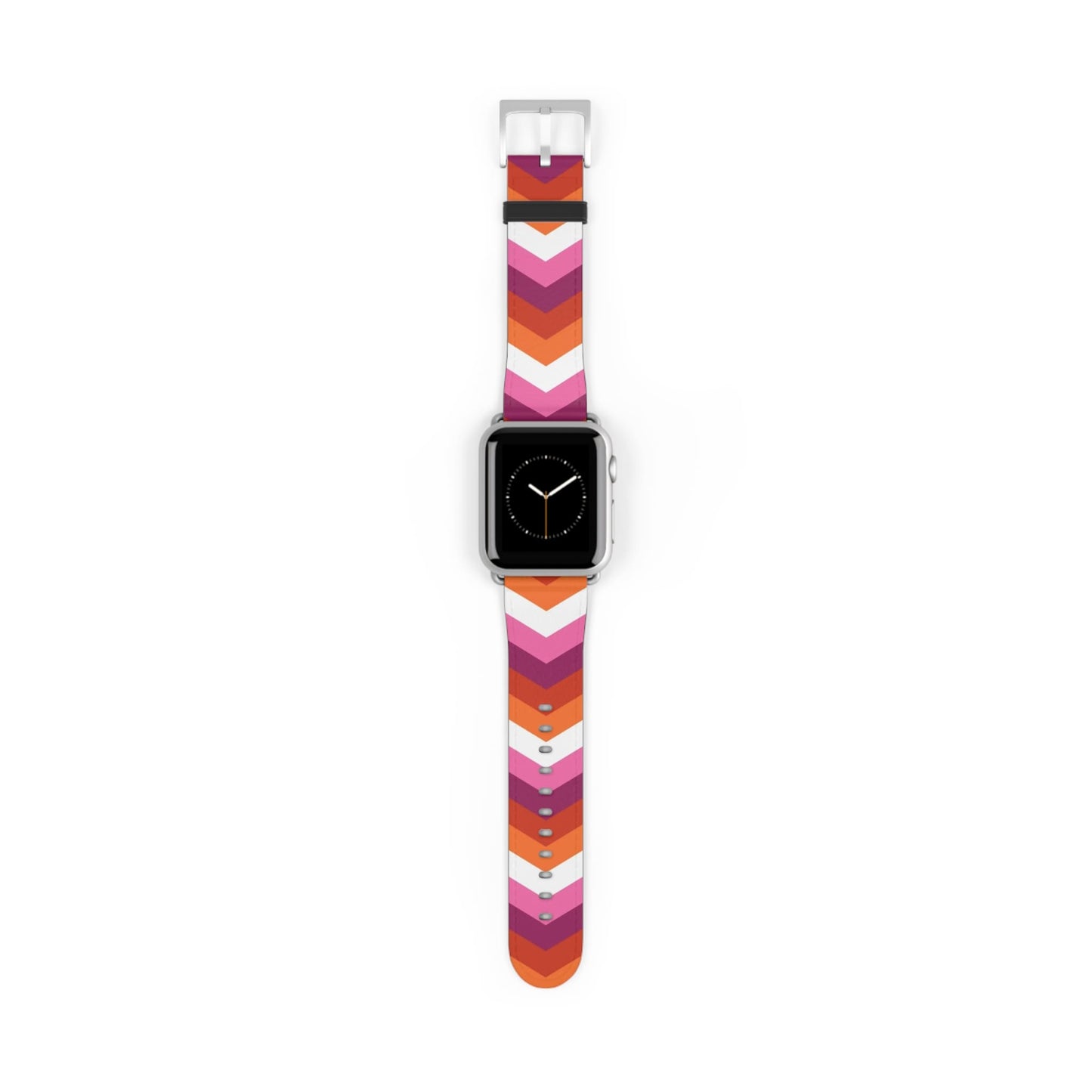lesbian apple watch band, discreet chevron pattern, silver