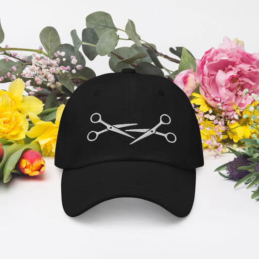 lesbian hat black, funny discreet embroidered scissors 