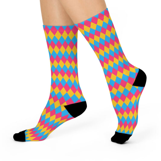pansexual socks, discreet diamond pattern, walk