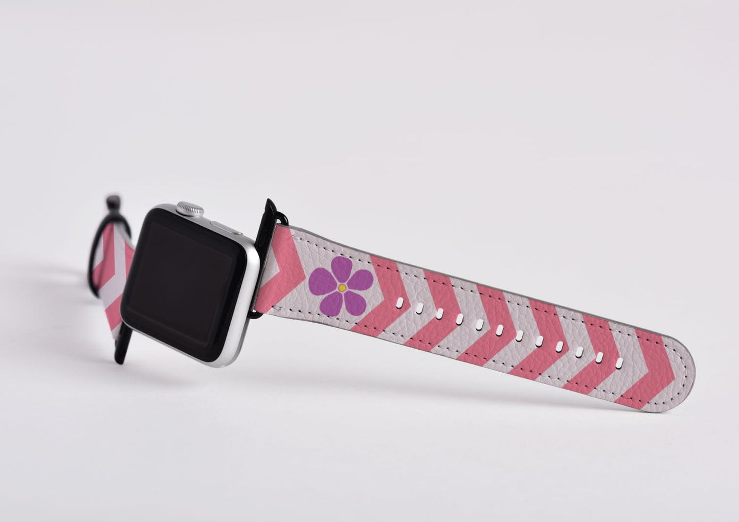 sapphic apple watch band, subtle chevron pattern, attach