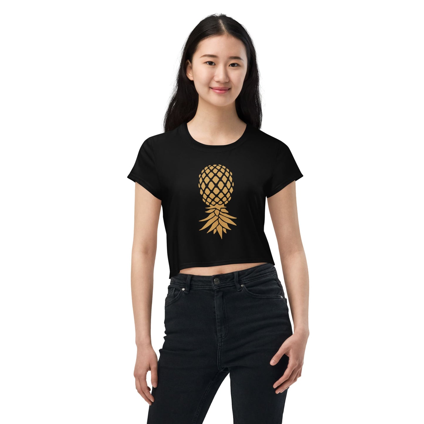 swingers upside down pineapple crop top, model 2 front