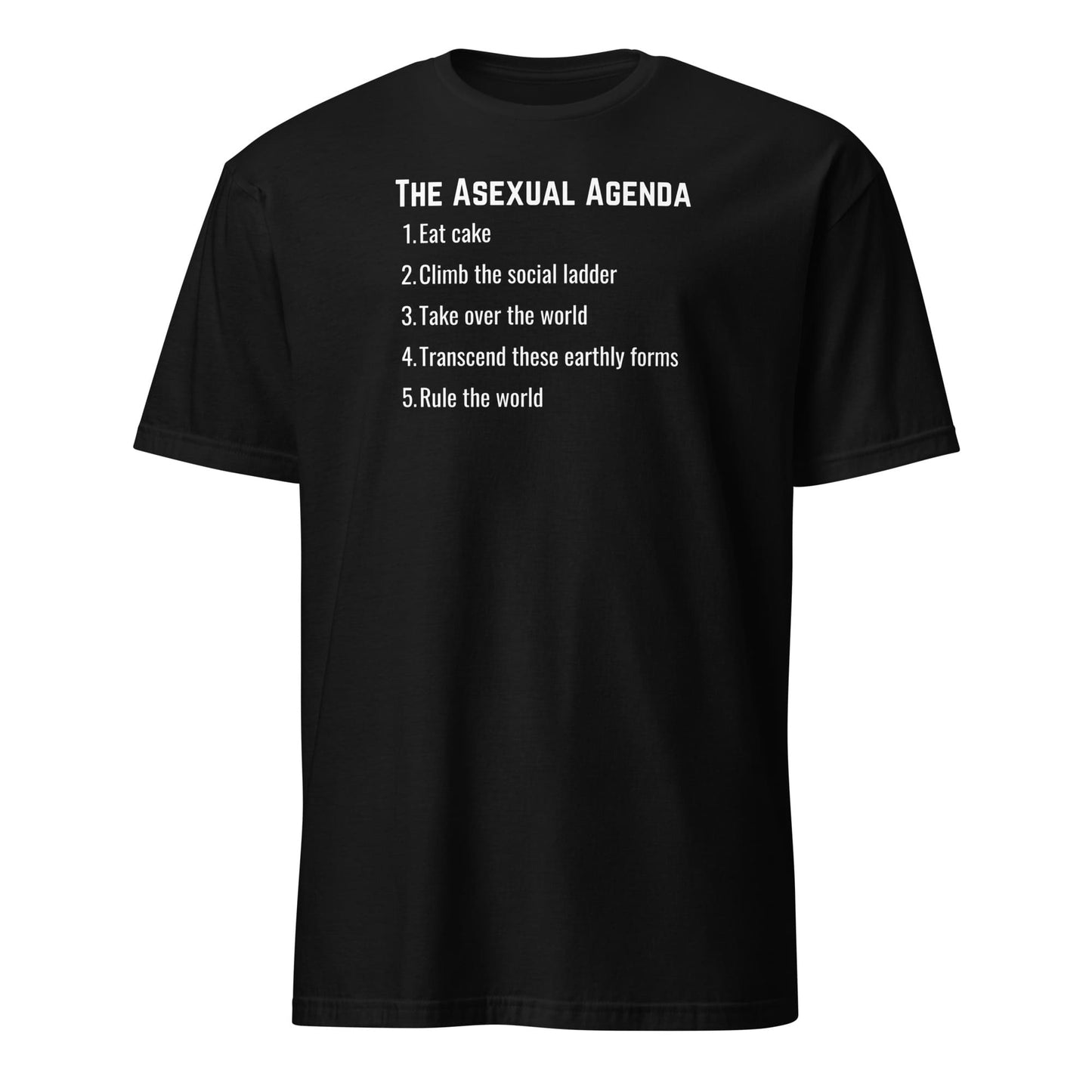 Black funny ace pride t-shirt with white text on a white background