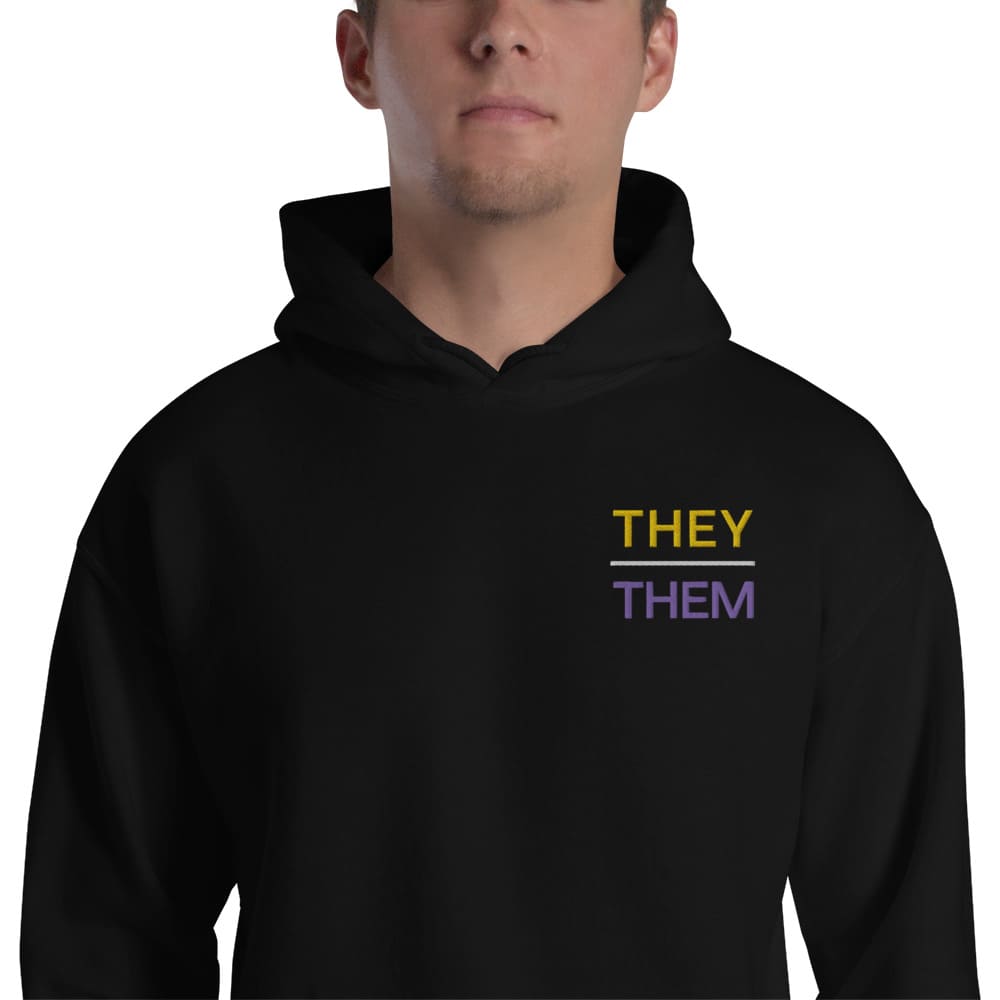 They them pronouns hooded sweatshirt, embroidery