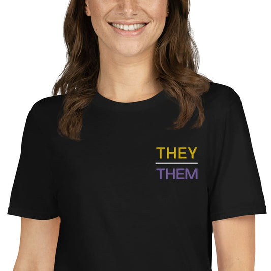 They them pronouns t shirt, embroidery