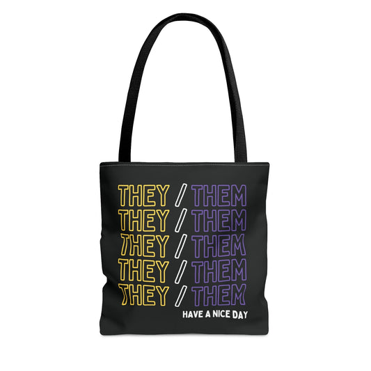 nonbinary tote bag, they them pronouns enby bag