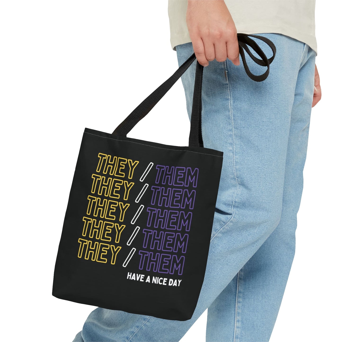 nonbinary tote bag, they them pronouns enby bag, small