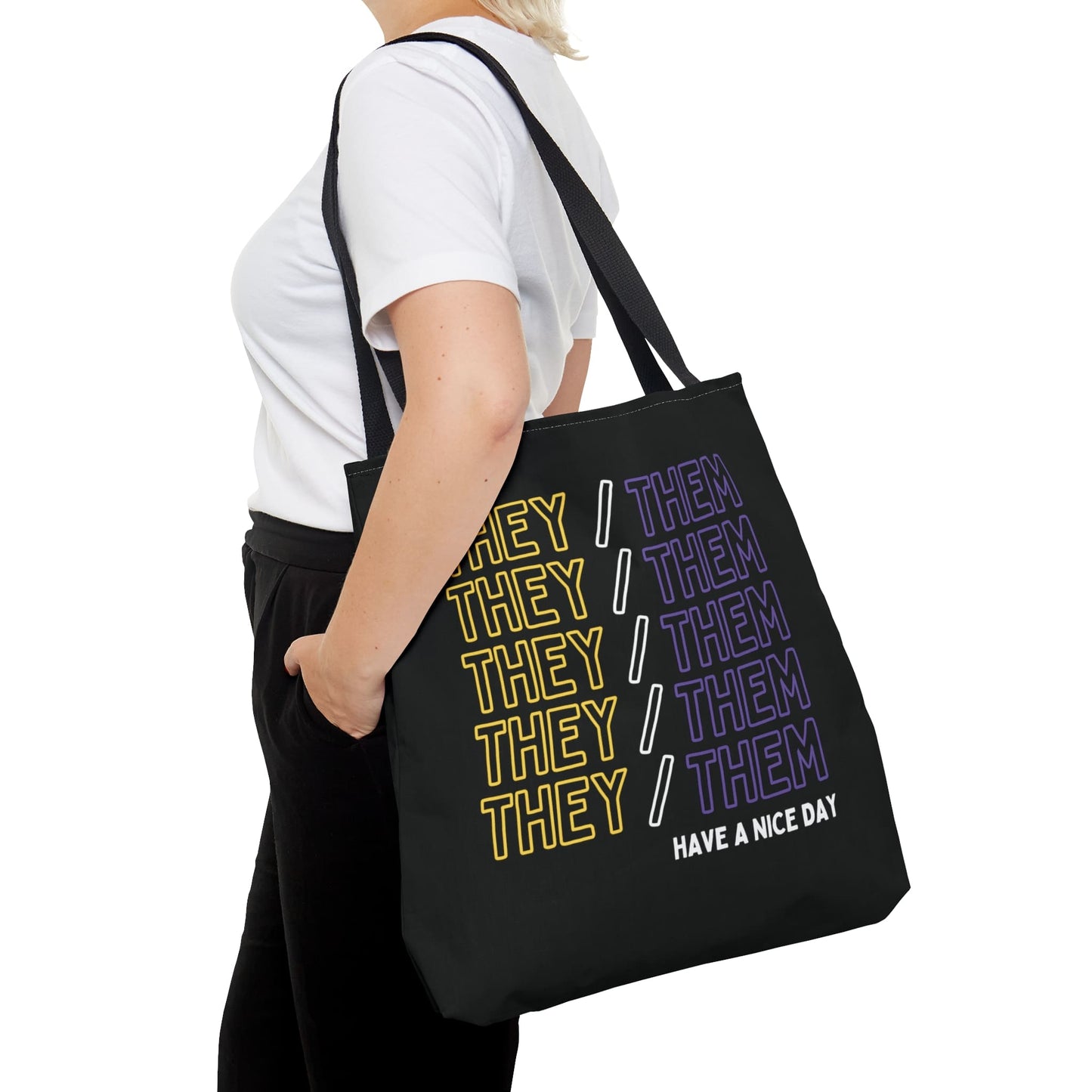 nonbinary tote bag, they them pronouns enby bag, large