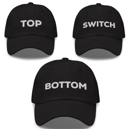 top bottom and switch matching hats, embroidered caps