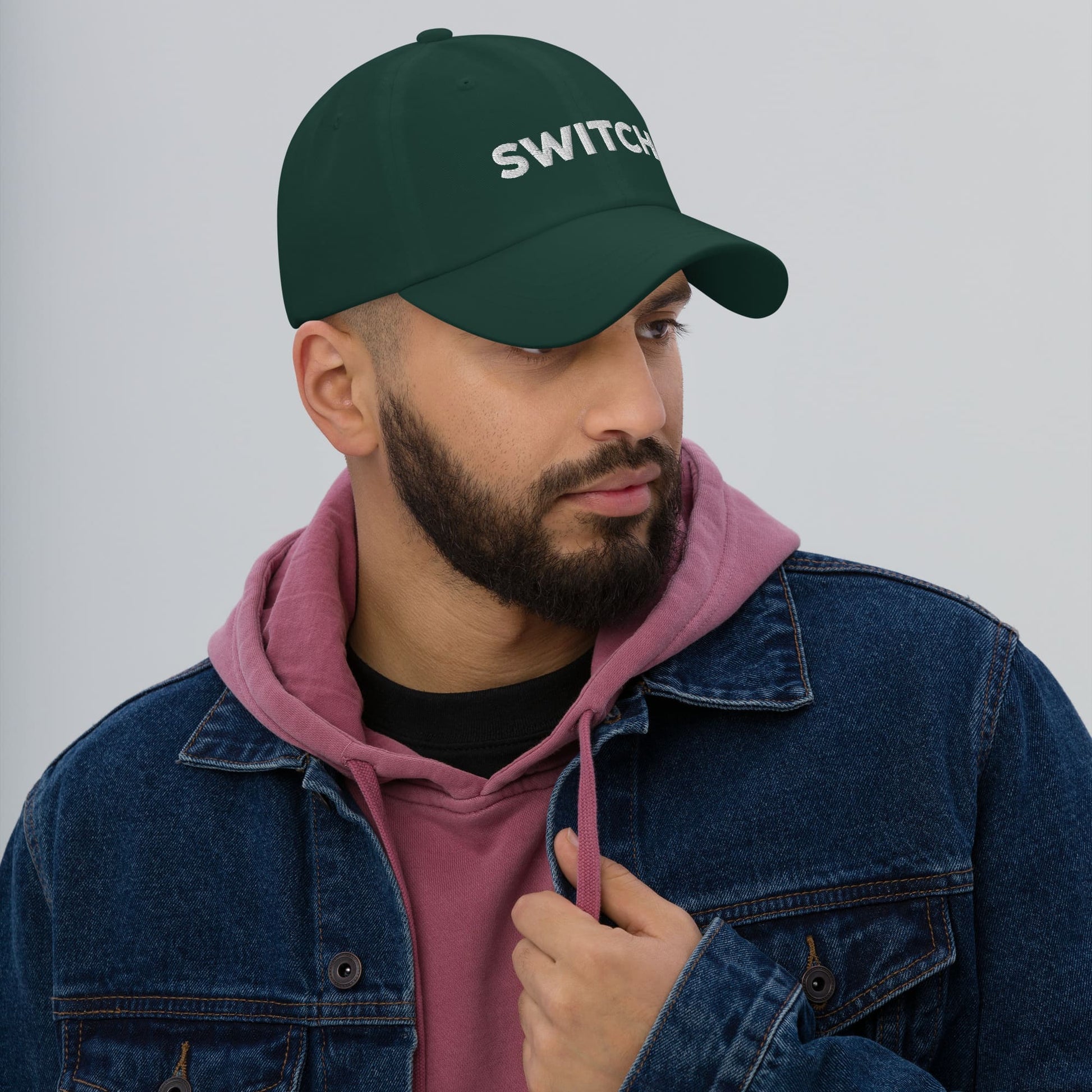 switch hat, embroidered, green