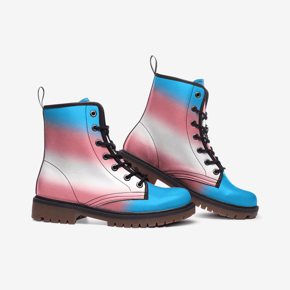 transgender shoes, trans pride combat boots, side