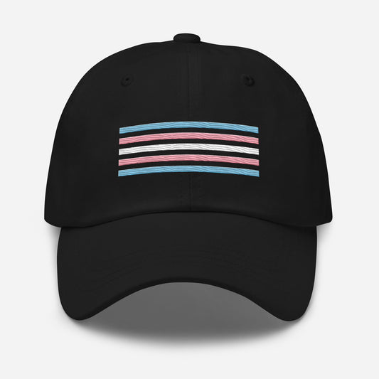 transgender hat, trans pride flag embroidered cap, black