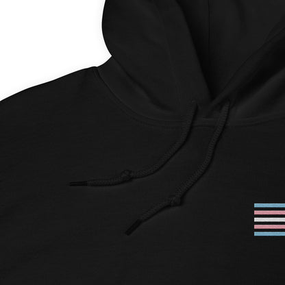 transgender hoodie, subtle trans pride flag embroidered pocket design hooded sweatshirt, strings