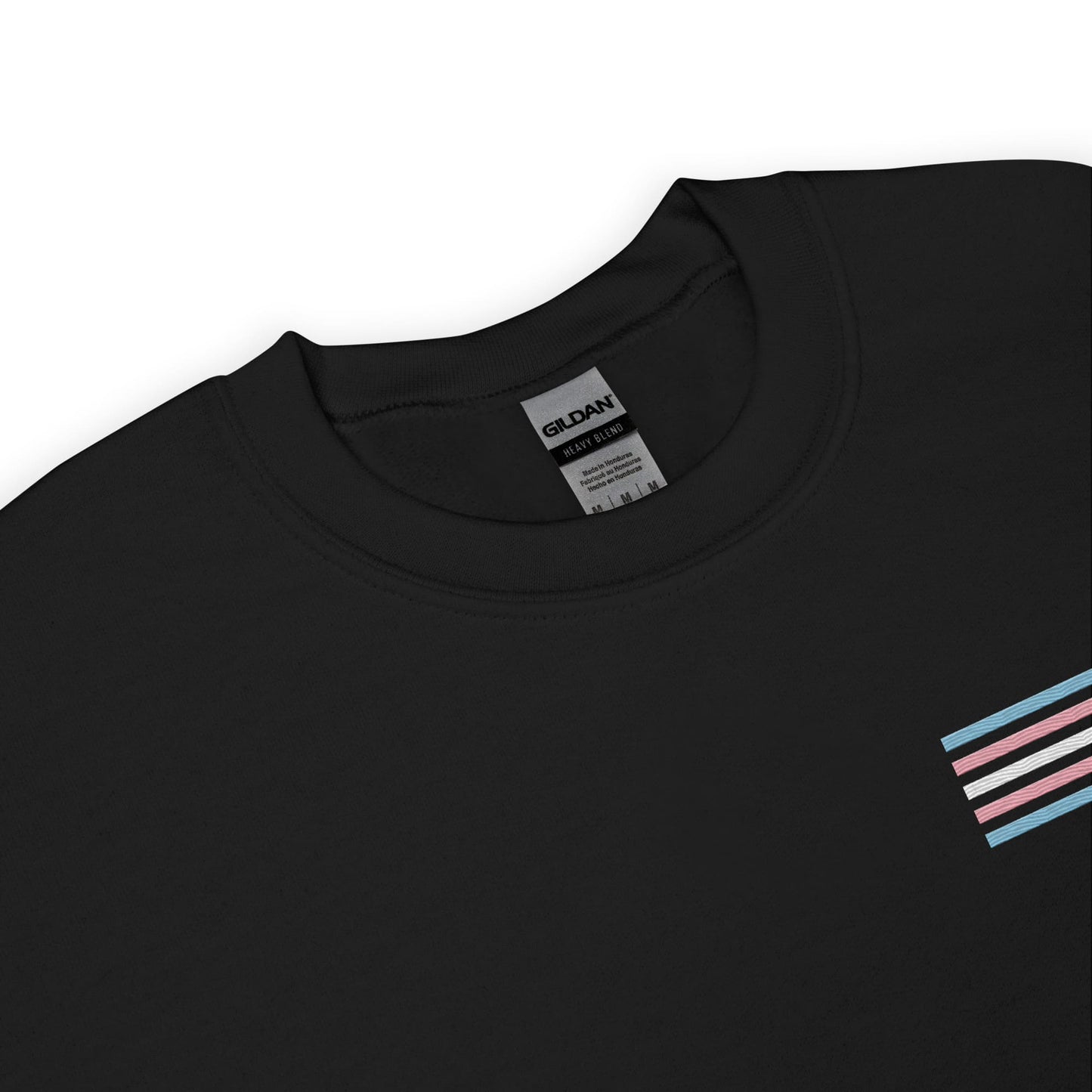 transgender sweatshirt, subtle trans pride flag embroidered pocket design sweater, collar