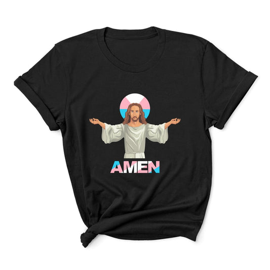 transgender shirt, funny jesus with trans pride aureole. Amen to that, main