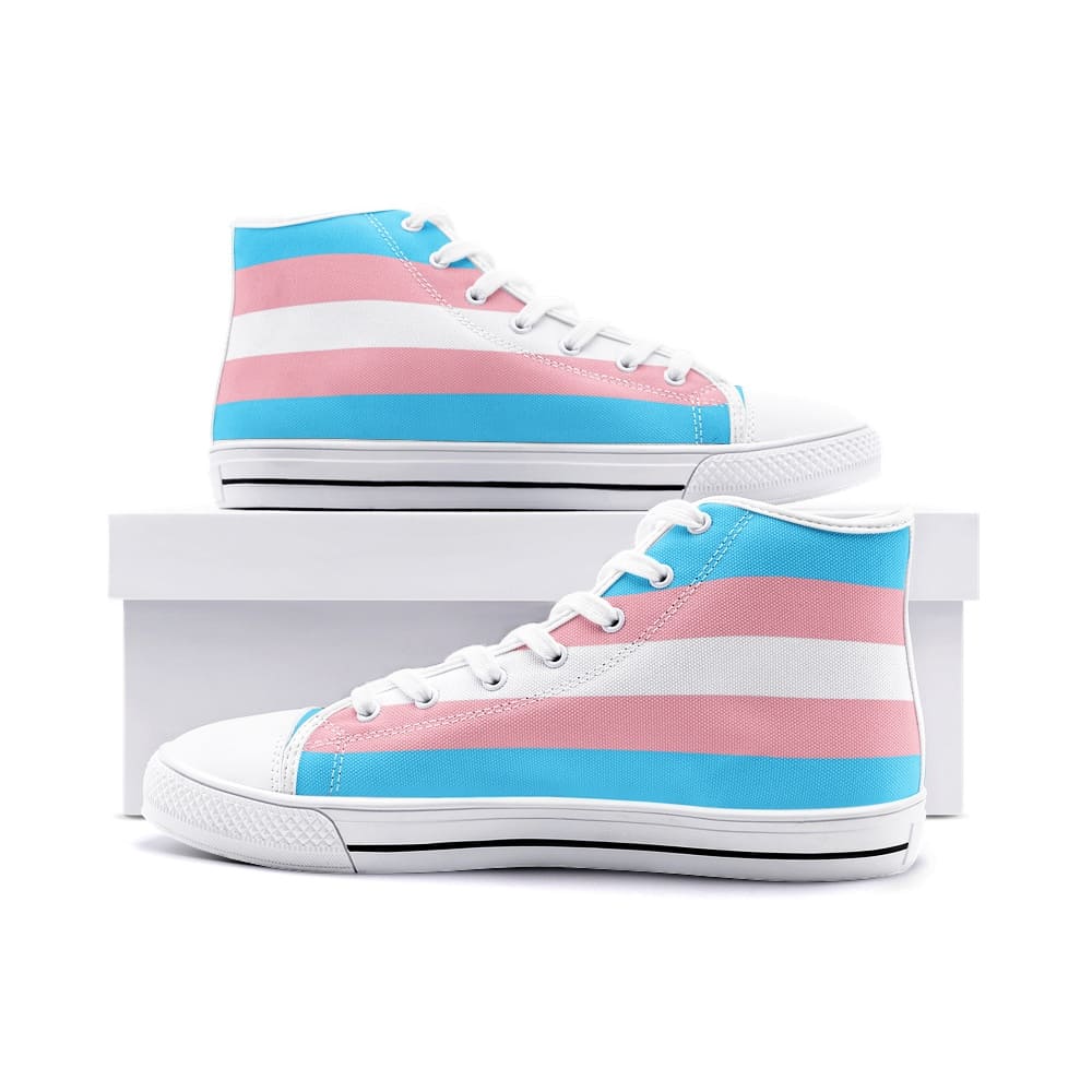 Trans Flag Shoes - Pride Shoes - Sneakers - Unisex popular High Top Canvas Sneakers - Pink Blue White Black Footwear