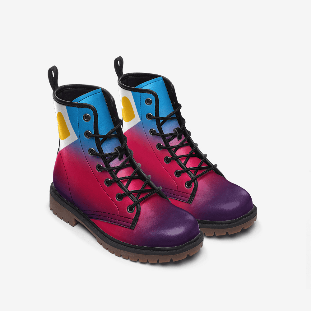 polyamory shoes, tricolor polyamorous combat boots, front