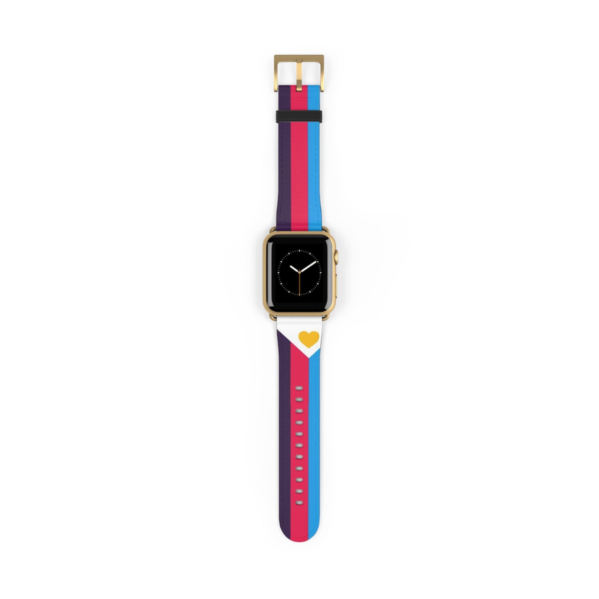 polyamory apple watch band, new tricolor polyam pride flag, gold