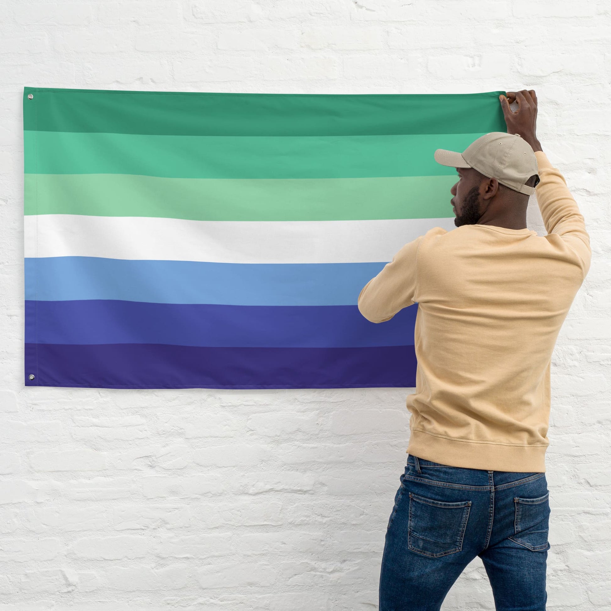 gay mlm vincian flag wall tapestry, with model