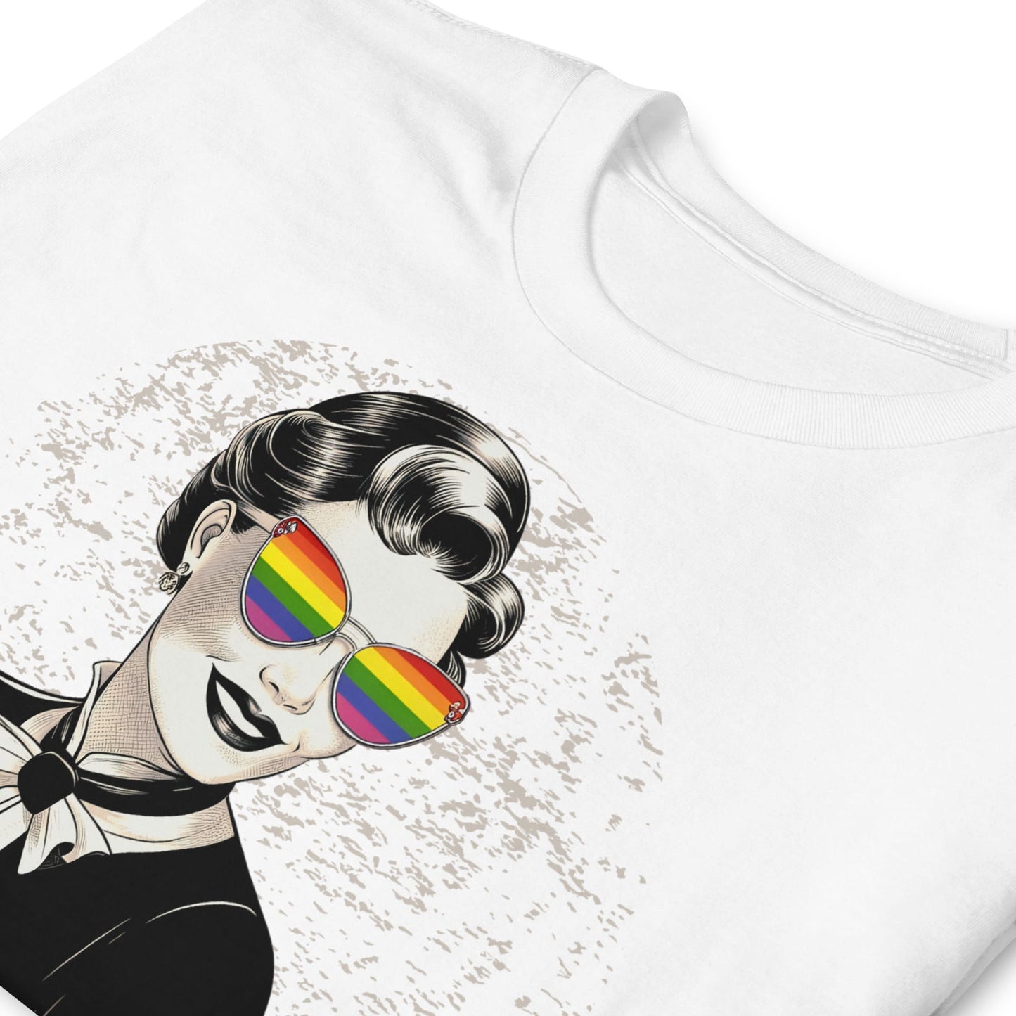 Retro LGBT t-shirt more pride less prejudice, zoom
