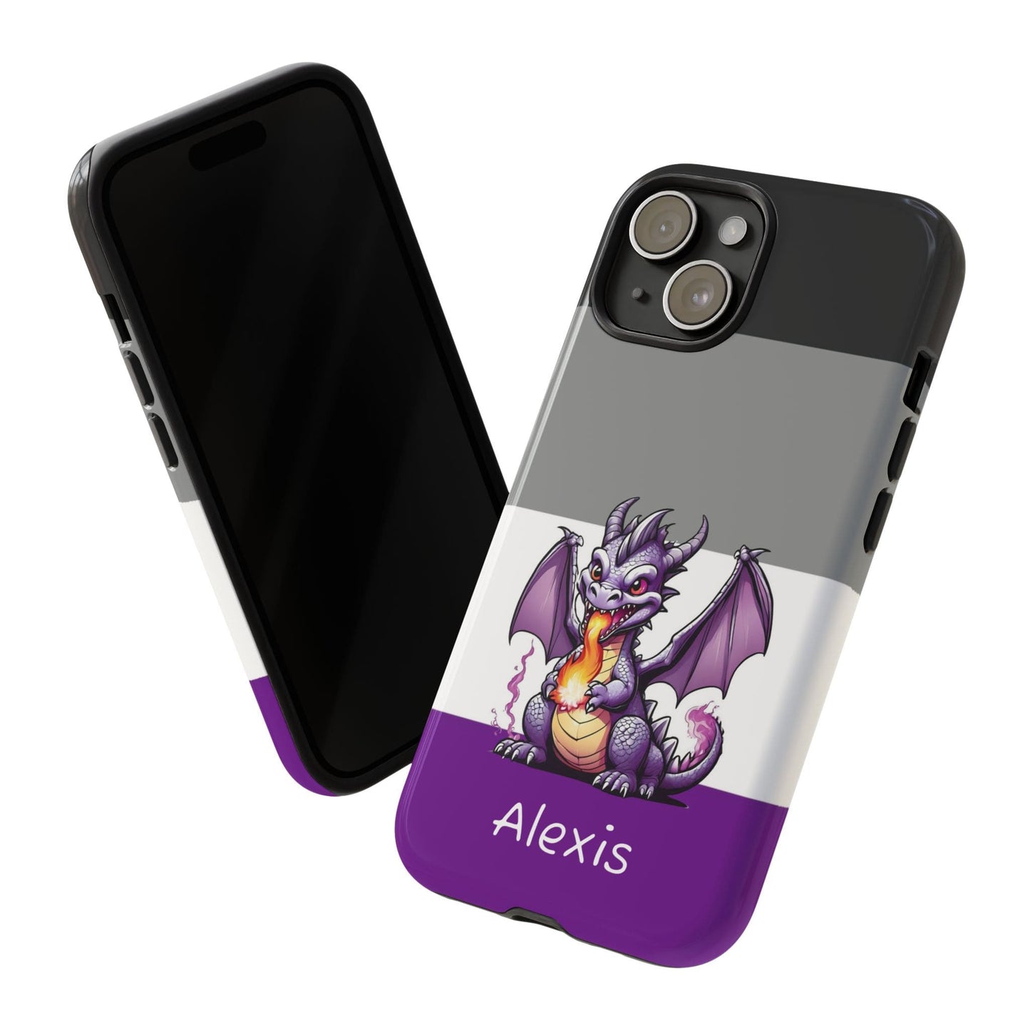 personalised asexual dragon phone case, front back