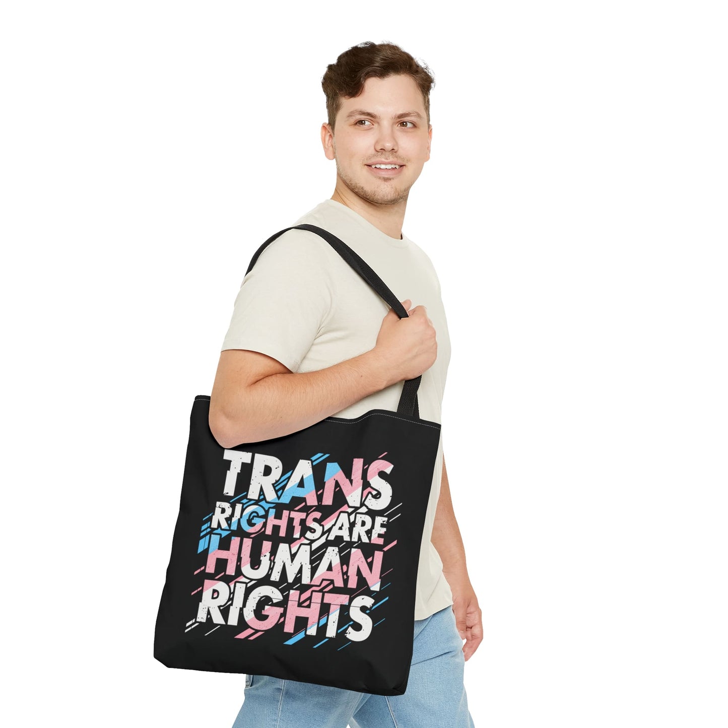 trans rights are human rights transgender tote bag, large