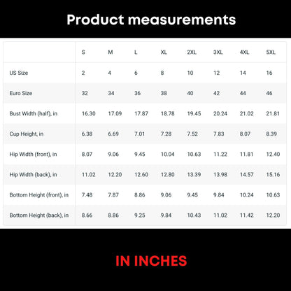 femboy bikini set, measurements inch