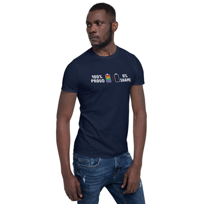 LGBTQ shirt, 100% proud rainbow pride tee, model 2