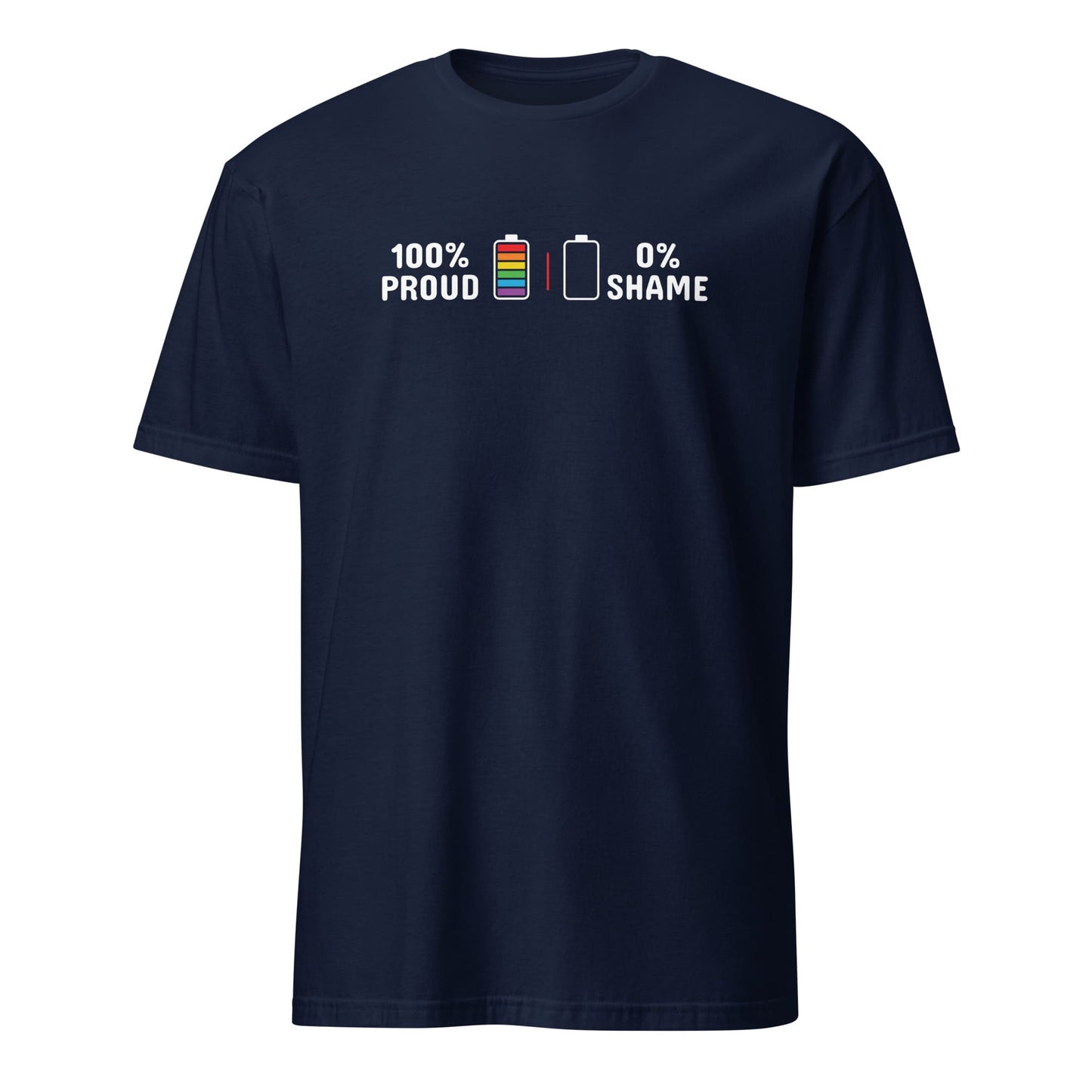 LGBTQ shirt, 100% proud rainbow pride tee, navy