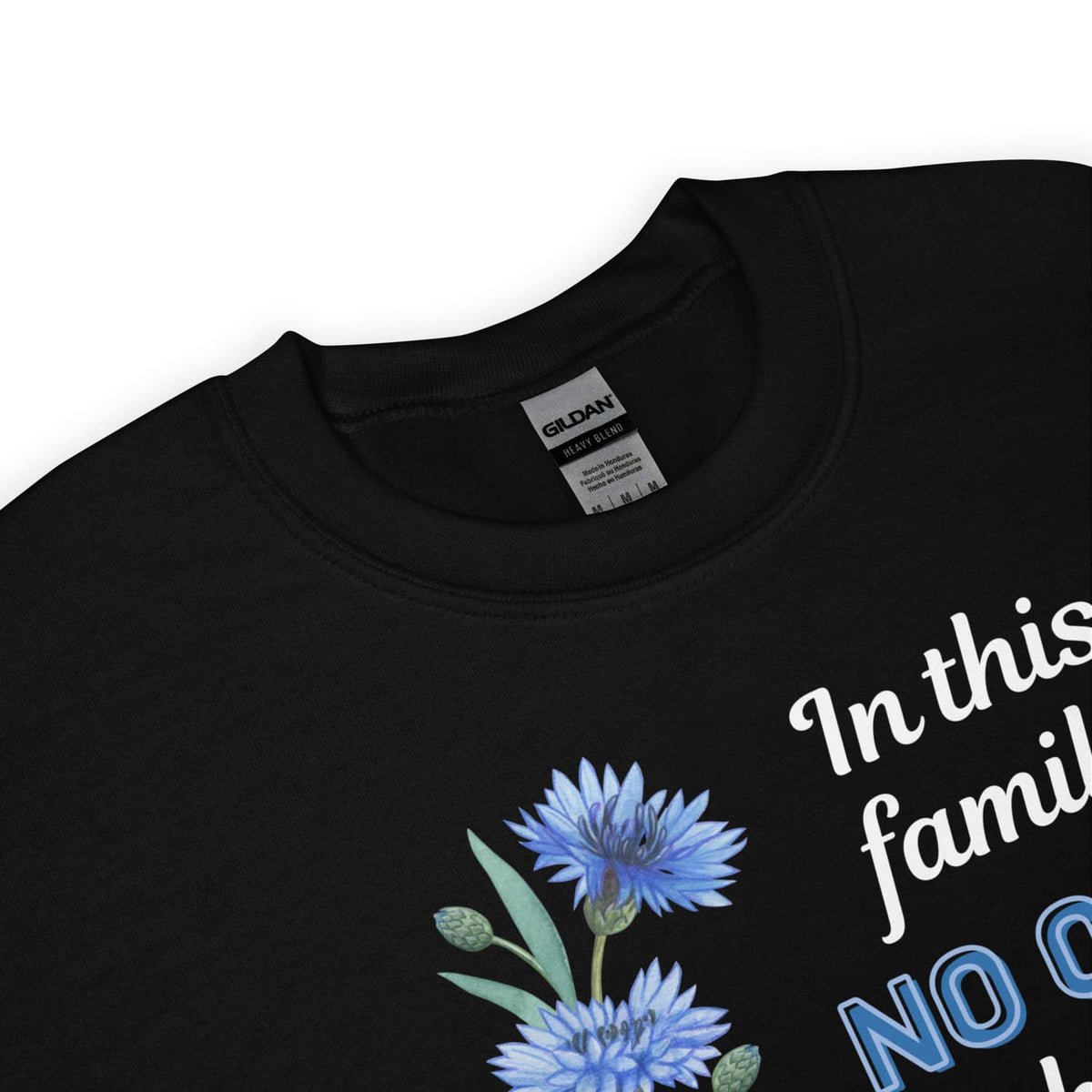 ALS awareness sweatshirt, detail, black