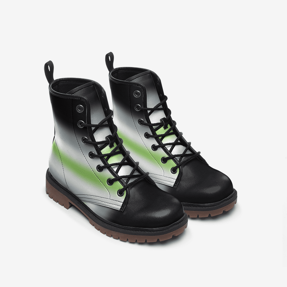 agender shoes, genderless pride combat boots, front