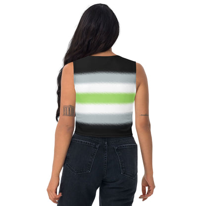 agender crop top, genderless pride tank, model 1 back