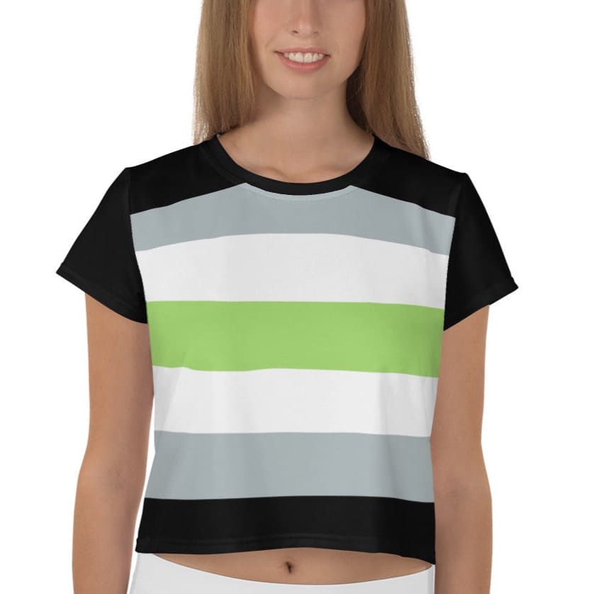 agender crop top, model 1 front