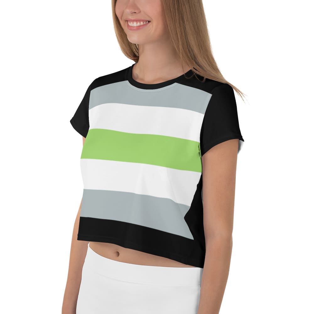 agender crop top, model 1 left