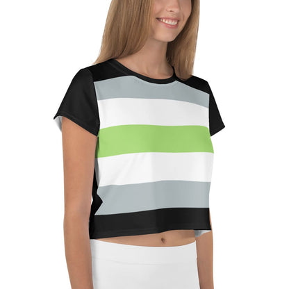 agender crop top, model 1 right