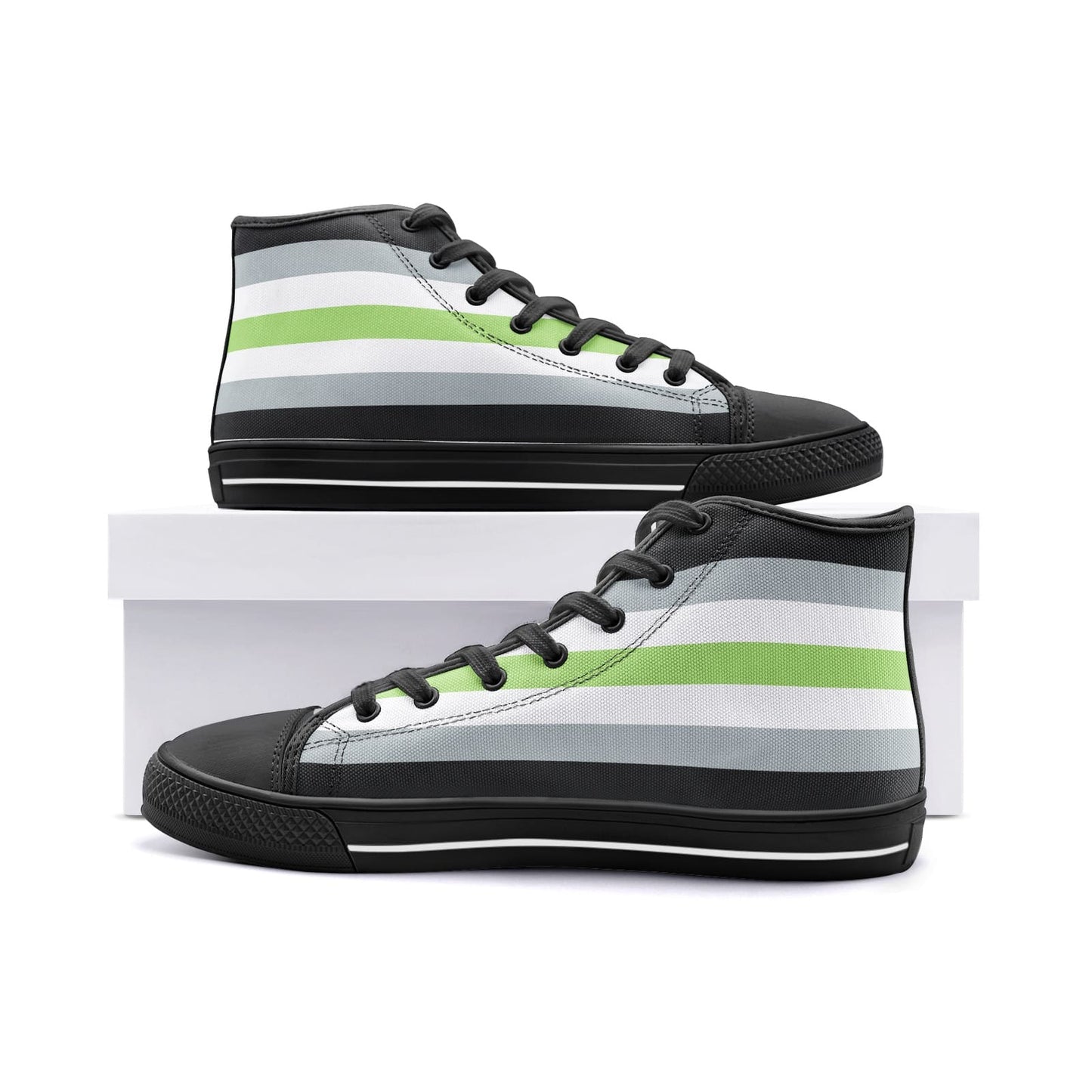 agender shoes, genderless pride flag sneakers, black