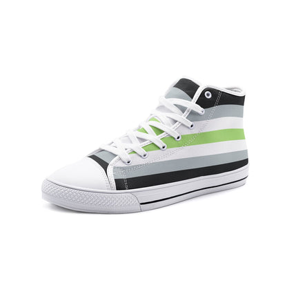 agender shoes, genderless pride flag sneakers, white