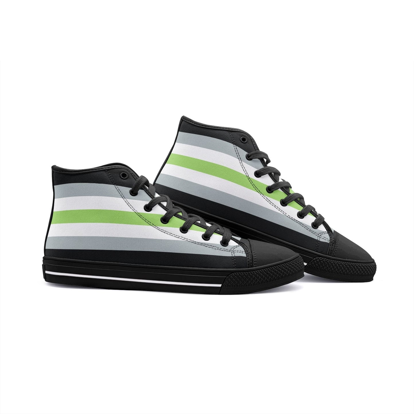 agender shoes, genderless pride flag sneakers, black