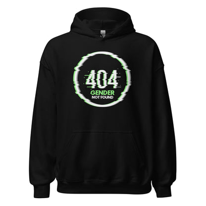 Black agender hoodie with white text on a white background