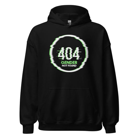 Black agender hoodie with white text on a white background