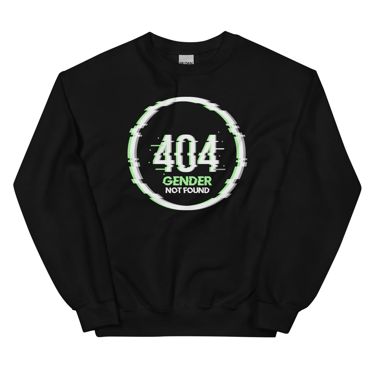 Funny agender sweatshirt with a green and white graphic design on a white background