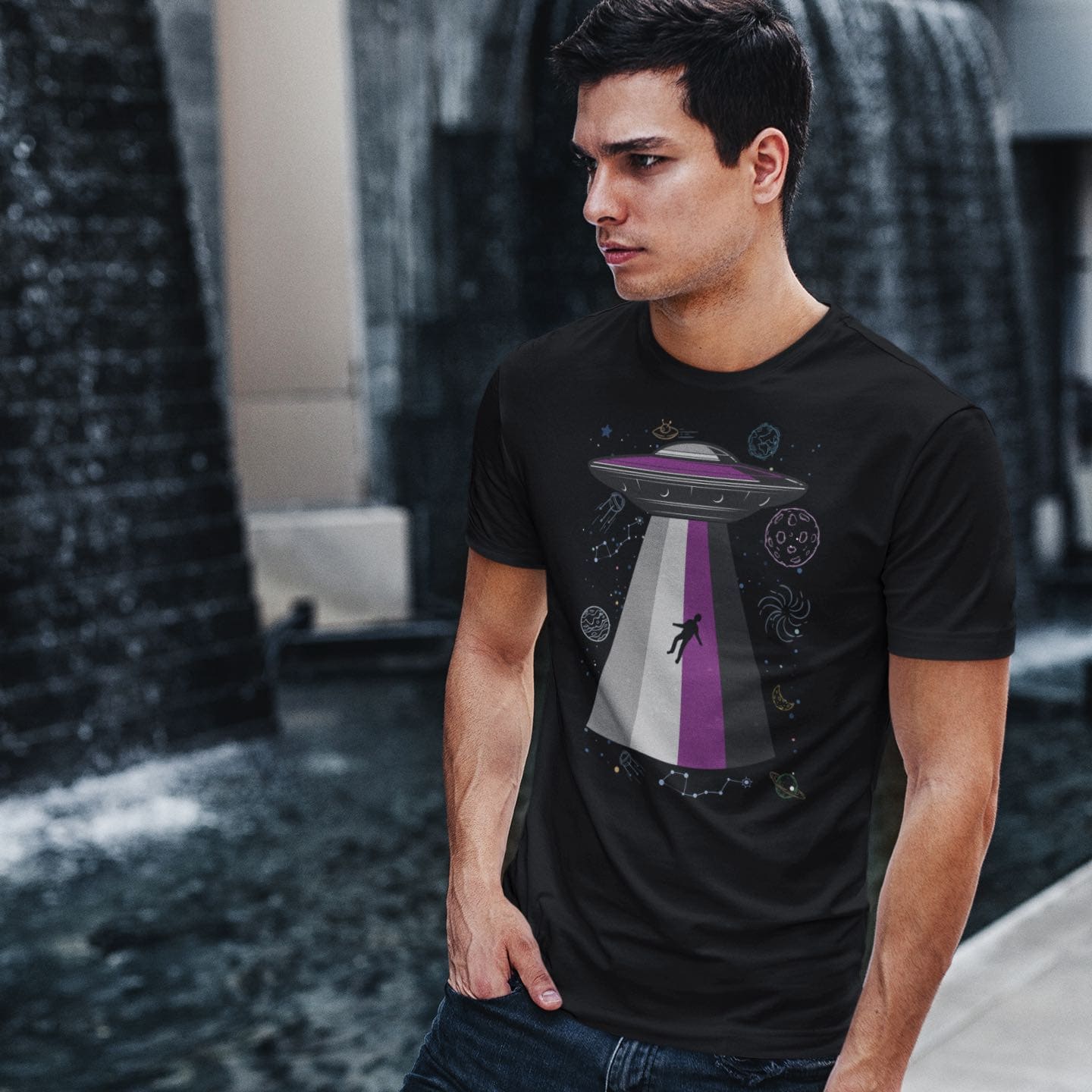 asexual shirt, funny ace UFO alien abduction, in use